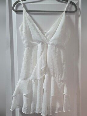 Hello Molly White Ruffle Swiss Dot Slip Dress
